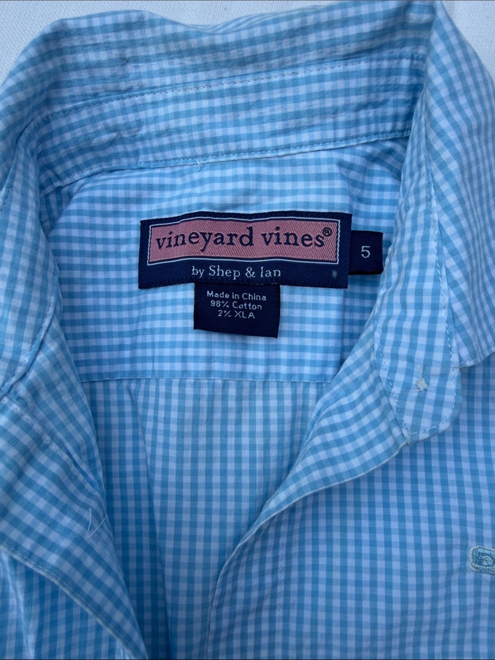 Girls-Vineyard Vines Light Blue Gingham Button-Down Shirt